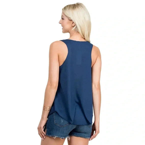 LA SOUL Navy Floral Peaceful Elephant Graphic Tank Top Lightweight Summer Shirt - Picture 4 of 11